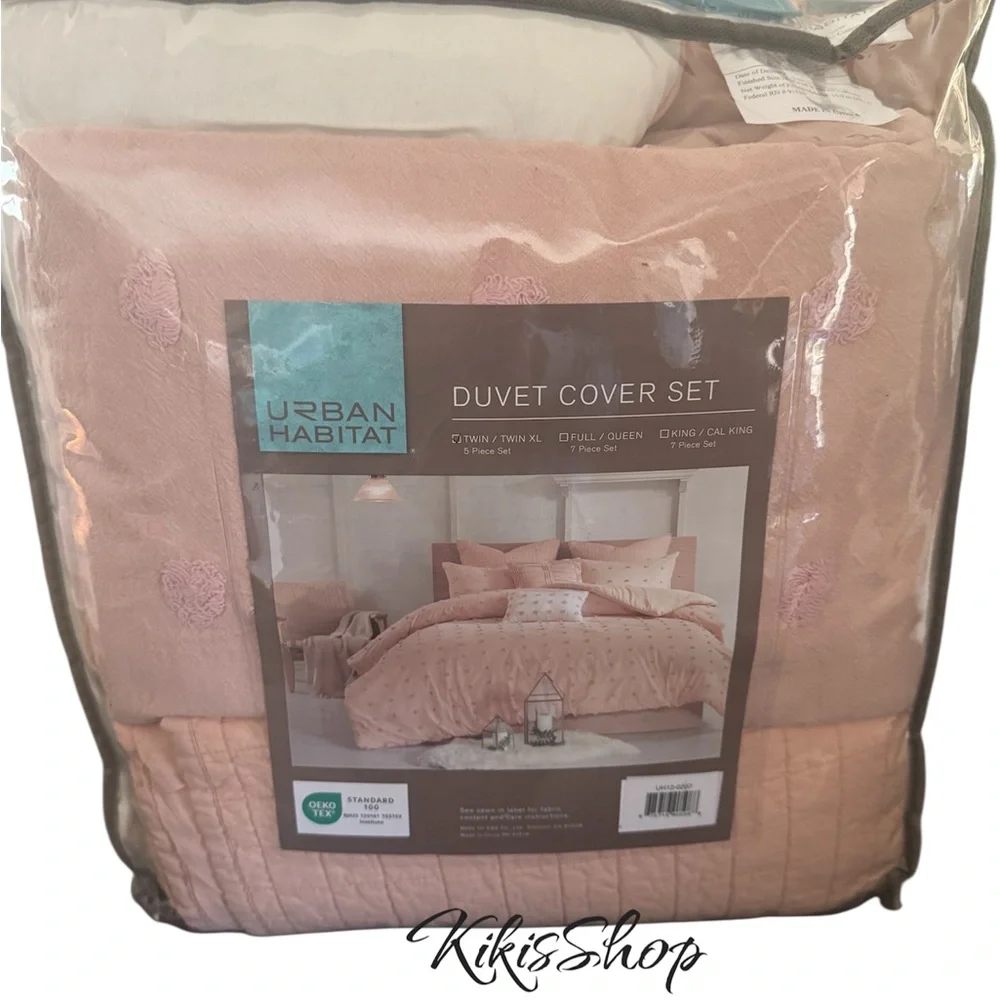 5pc Twin/Twin Extra Long Urban Habitat Kay Cotton Jacquard Duvet Cover Set Pink: